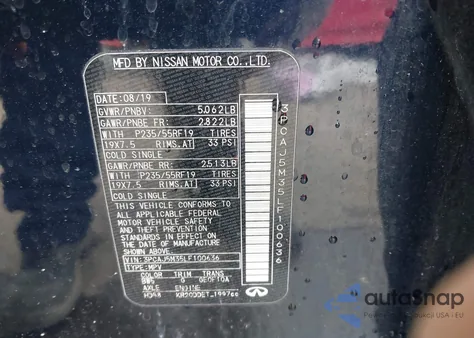 2020 Infiniti Qx50 Luxe Awd z USA, uszkodzony, nr VIN 3PCAJ5M35LF100636